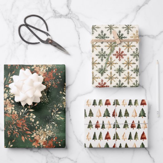Feestelijke coördinerende kleuren set van 3 inpakpapier vel (Voorkant)