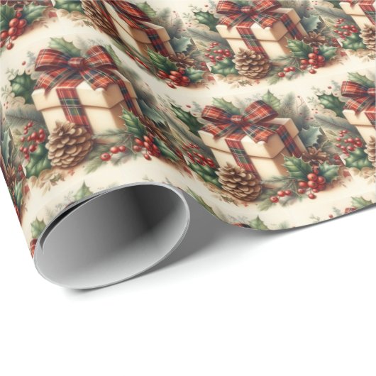 Feestelijke Coquette Plaid Bow Elegance Kerstmis Cadeaupapier (Rol Hoek)