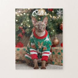 Feestelijke Cornish Rex Cat Christmas gepersonalis Legpuzzel