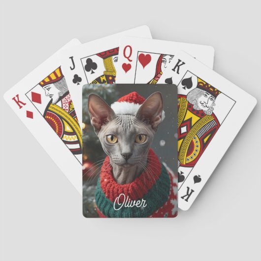 Feestelijke Cornish Rex Cat Christmas gepersonalis Pokerkaarten (Achterkant)