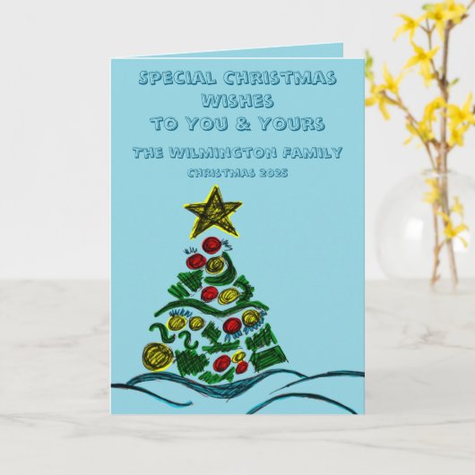 Feestelijke Crafty Tree Family Kerstmis Vouwen Kaart (Gele Bloem)