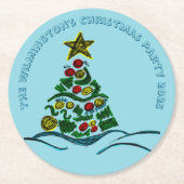 Feestelijke Crafty Tree kerstfeest Ronde Kartonnen Onderzetter (Voorkant)