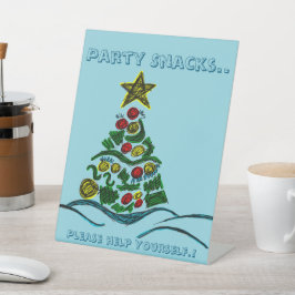Feestelijke Crafty Tree Kerstfeest Snacks Reclamebord Met Voetstuk