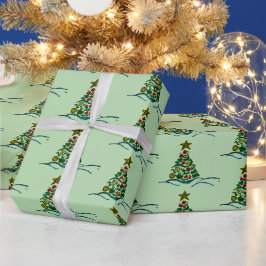 Feestelijke Crafty Tree op Olive Christmas Cadeaupapier