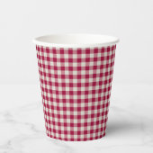 Feestelijke Cranberry Red Gingham geruite rustieke Papieren Bekers (Voorkant)