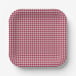 Feestelijke Cranberry Red Gingham geruite rustieke Papieren Bordje