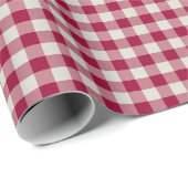 Feestelijke Cranberry Rood Gingham Geruit Rustieke Cadeaupapier (Rol Hoek)