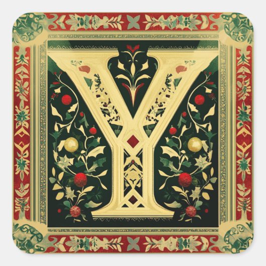 Feestelijke Cream Letter Y met kerstgroente Vierkante Sticker (Voorkant)