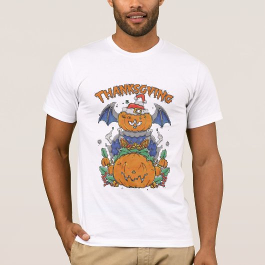 Feestelijke crossover: Happy Halloween & Thanksgiv T-shirt (Voorkant)