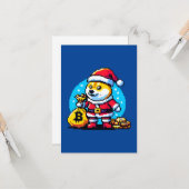 Feestelijke Crypto Hond - Pixel Art Kerstontwerp Kaart (Voorkant / Achterkant in situ)