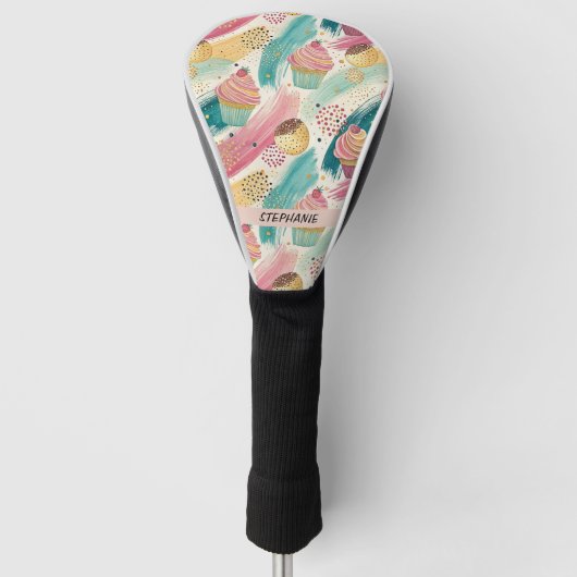 Feestelijke Cupcake & Brushstroke Viering Patroon Golfheadcover (Voorkant)