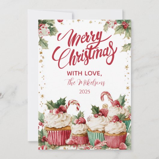 Feestelijke Cupcake Cane Feestdagenkaart (Voorkant)