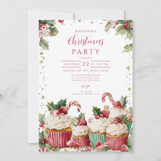 Feestelijke Cupcake Cane Kaart (Voorkant)