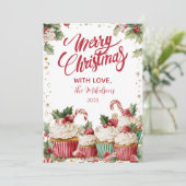 Feestelijke Cupcake Snoep Cane Feestdagenkaart (Staand voorkant)