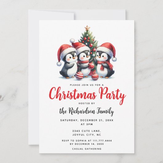 Feestelijke Cute Pinguïns Kerstfeest Kaart (Voorkant)