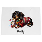 Feestelijke Dachshund Delight Gift Bag Groot Cadeauzakje (Voorkant)