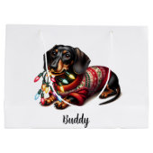 Feestelijke Dachshund Delight Gift Bag Groot Cadeauzakje (Achterkant)