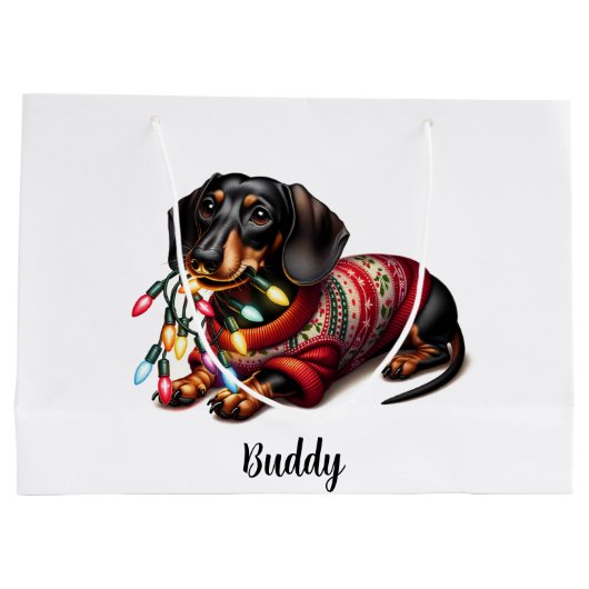 Feestelijke Dachshund Delight Gift Bag Groot Cadeauzakje (Achterkant)
