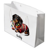Feestelijke Dachshund Delight Gift Bag Groot Cadeauzakje (Achterkant Gekanteld)