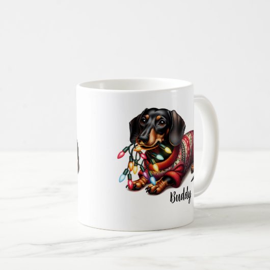 Feestelijke Dachshund Delight Koffie Mok (Voorkant rechts)