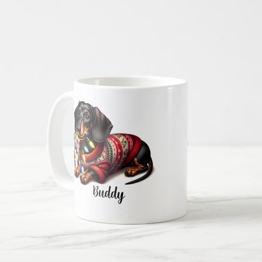 Feestelijke Dachshund Delight Koffie Mok (Voorkant links)