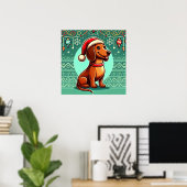 Feestelijke Dachshund met Kerstmanhoed Poster (Thuiskantoor)