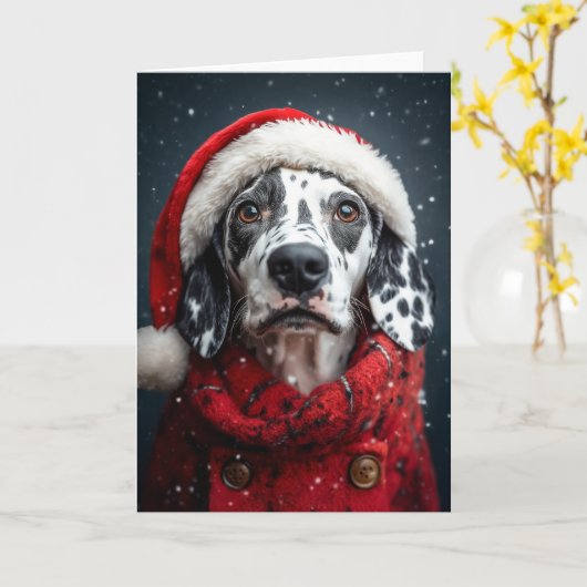 Feestelijke Dalmatiër in Sinterklaas Uitrusting Kaart (Gele Bloem)