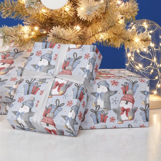 Feestelijke dansende pinguïns in de winter cadeaupapier (Feestdagen)