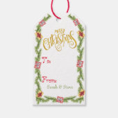 Feestelijke dennen en Cadeaus - Gold Merry Christm Cadeaulabel (Voorkant)