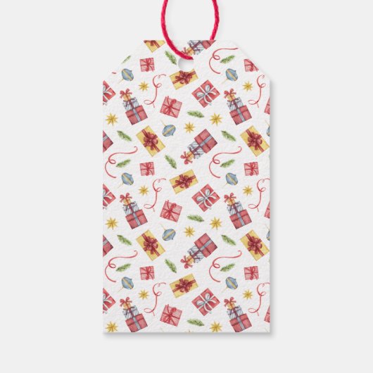 Feestelijke dennen en Cadeaus - Gold Merry Christm Cadeaulabel (Achterkant)