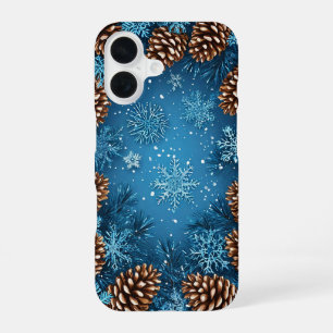 Feestelijke dennenappels en sneeuwvlokken iPhone 16 hoesje