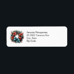 Feestelijke dennenkrans met Holly Christmas Etiket<br><div class="desc">Adresetiketten met een  kerstkrans. Een feestelijk afbeelding met een dennenkrans versierd met rode bloemen,  hulst en een mooie blauwe strik. Heerlijk.</div>