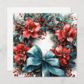Feestelijke dennenkrans met Holly Christmas Kaart (Voorkant / Achterkant)