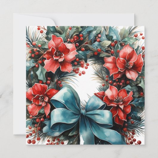 Feestelijke dennenkrans met Holly Christmas Kaart (Voorkant)