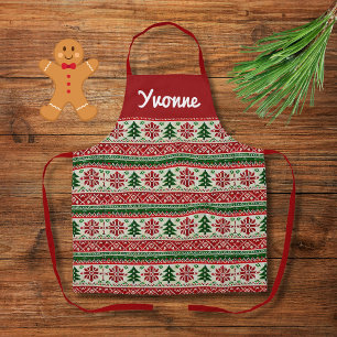Feestelijke dennenmotieven - naam toevoegen schort