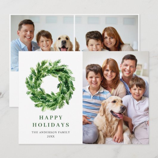 Feestelijke dennentak krans Kerstmis dennenboom 3  Feestdagenkaart (Voorkant / Achterkant)