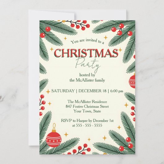 Feestelijke dennentakken Rode bessen kerstfeest Kaart (Voorkant)