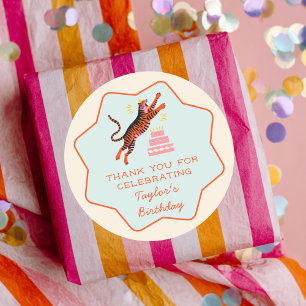 Feestelijke Dieren Kleurrijke Tijger Kinderen Verj Ronde Sticker