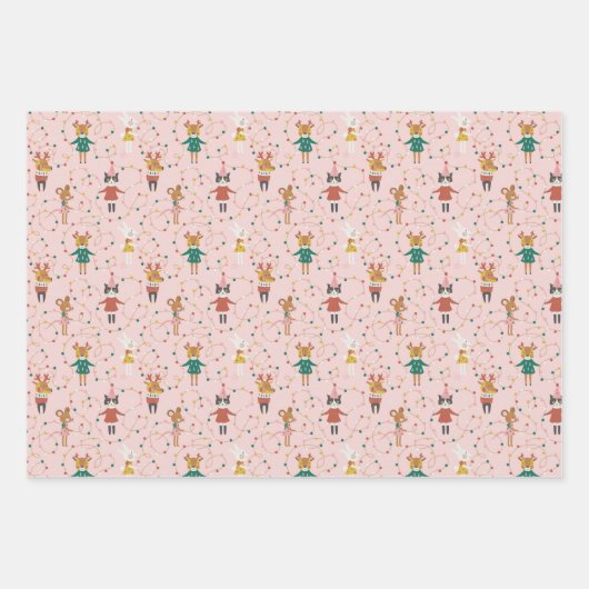 Feestelijke Dierenvrienden Kerstpatroon Inpakpapier Vel (Voorkant 2)