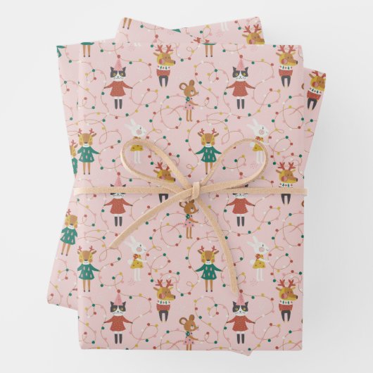 Feestelijke Dierenvrienden Kerstpatroon Inpakpapier Vel (In situ)