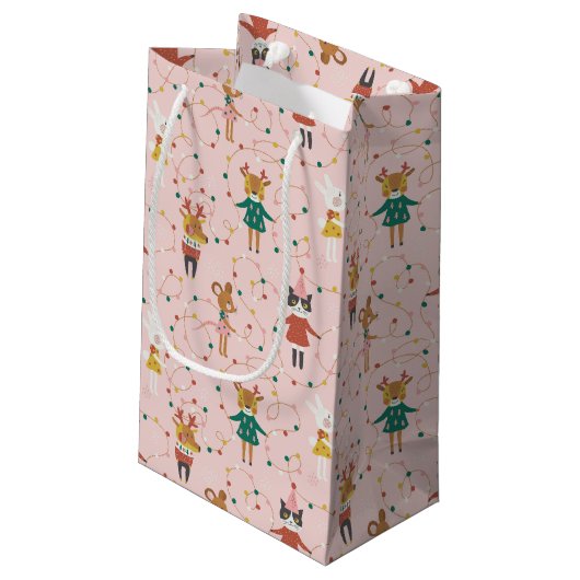 Feestelijke Dierenvrienden Kerstpatroon Klein Cadeauzakje (Achterkant Gekanteld)