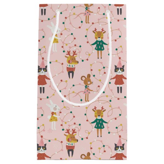 Feestelijke Dierenvrienden Kerstpatroon Klein Cadeauzakje (Voorkant)