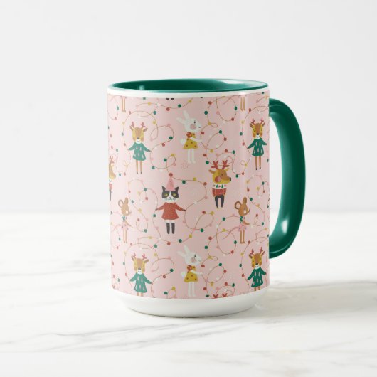 Feestelijke Dierenvrienden Kerstpatroon Mok (Voorkant rechts)