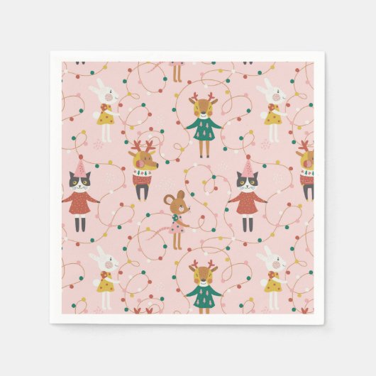 Feestelijke Dierenvrienden Kerstpatroon Servet (Voorkant)