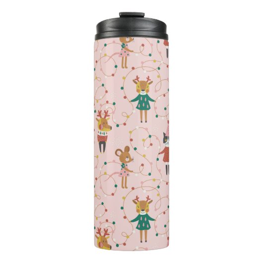 Feestelijke Dierenvrienden Kerstpatroon Thermosbeker (Voorkant)