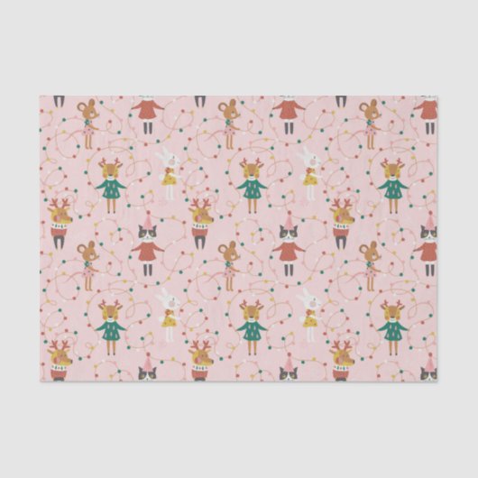 Feestelijke Dierenvrienden Kerstpatroon Tissuepapier (Voorkant)