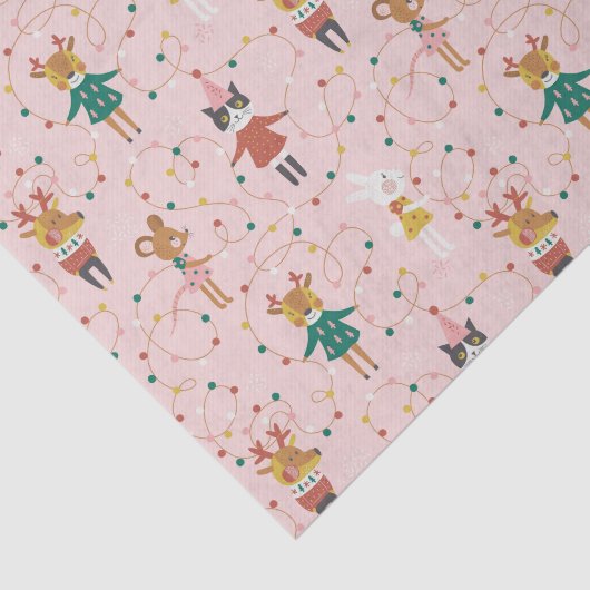 Feestelijke Dierenvrienden Kerstpatroon Tissuepapier (Detail)