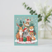 Feestelijke Dierenvrienden Vrolijk Kerstfeest Kaart (Staand voorkant)