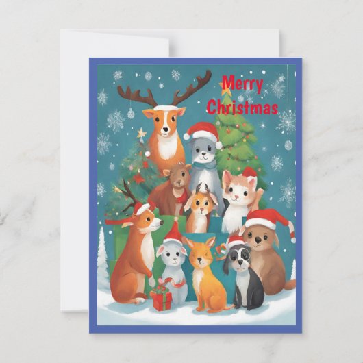Feestelijke Dierenvrienden Vrolijk Kerstfeest Kaart (Achterkant)
