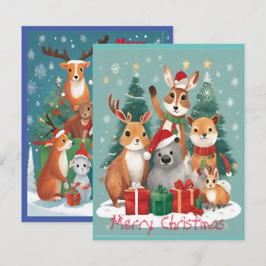 Feestelijke Dierenvrienden Vrolijk Kerstfeest Kaart (Voorkant / Achterkant)